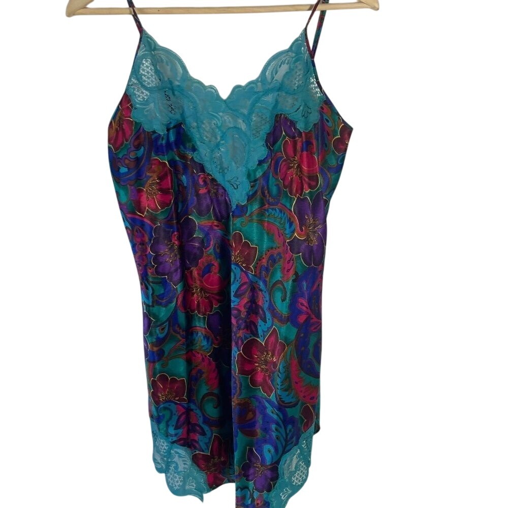 Victoria's Secret Gold Label Vintage Lace Trim Floral Print‎ Chemise Sz M